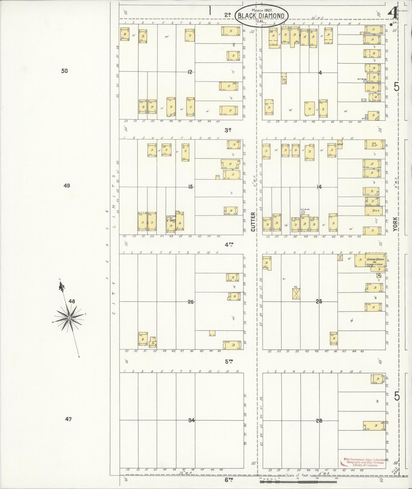 Sanborn Fire Insurance Map from Black Diamond, Contra Costa, California (1907), Sheet #0004 - Historic Sanborn Fire Insurance Map Print, vintage old map wall art, antique decor, genealogy gift, California California map