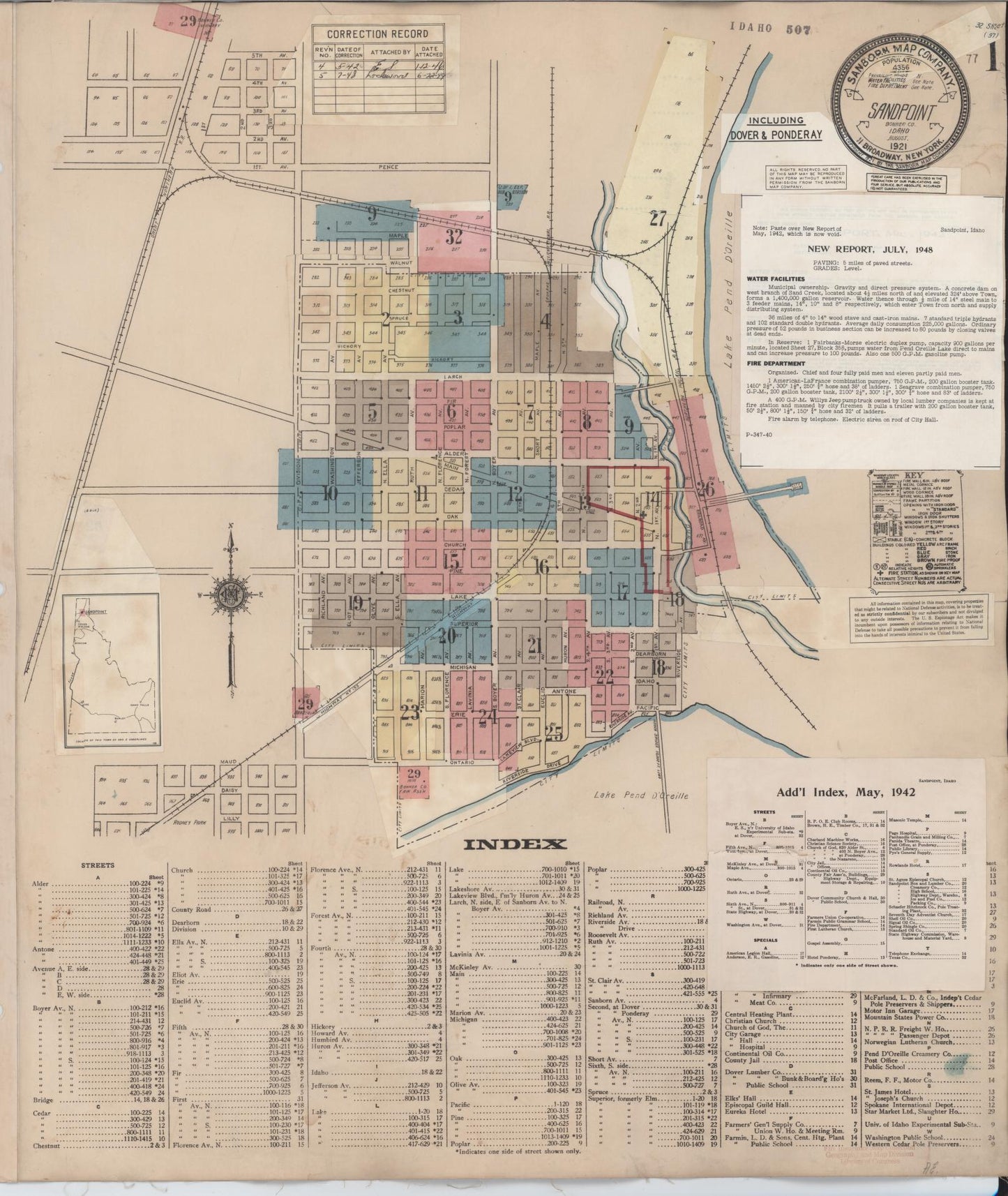 Sanborn Fire Insurance Map from Sandpoint, Bonner County, Idaho (1948), Sheet #0001 - Complete Map Set gallery image, historic Sanborn map, vintage wall art, Idaho Idaho