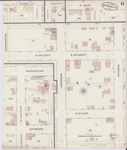 Sanborn Fire Insurance Map from Jefferson City, Cole County, Missouri (1885), Sheet #0006 - Historic Sanborn Fire Insurance Map Print, vintage old map wall art, antique decor, genealogy gift, Missouri Missouri map