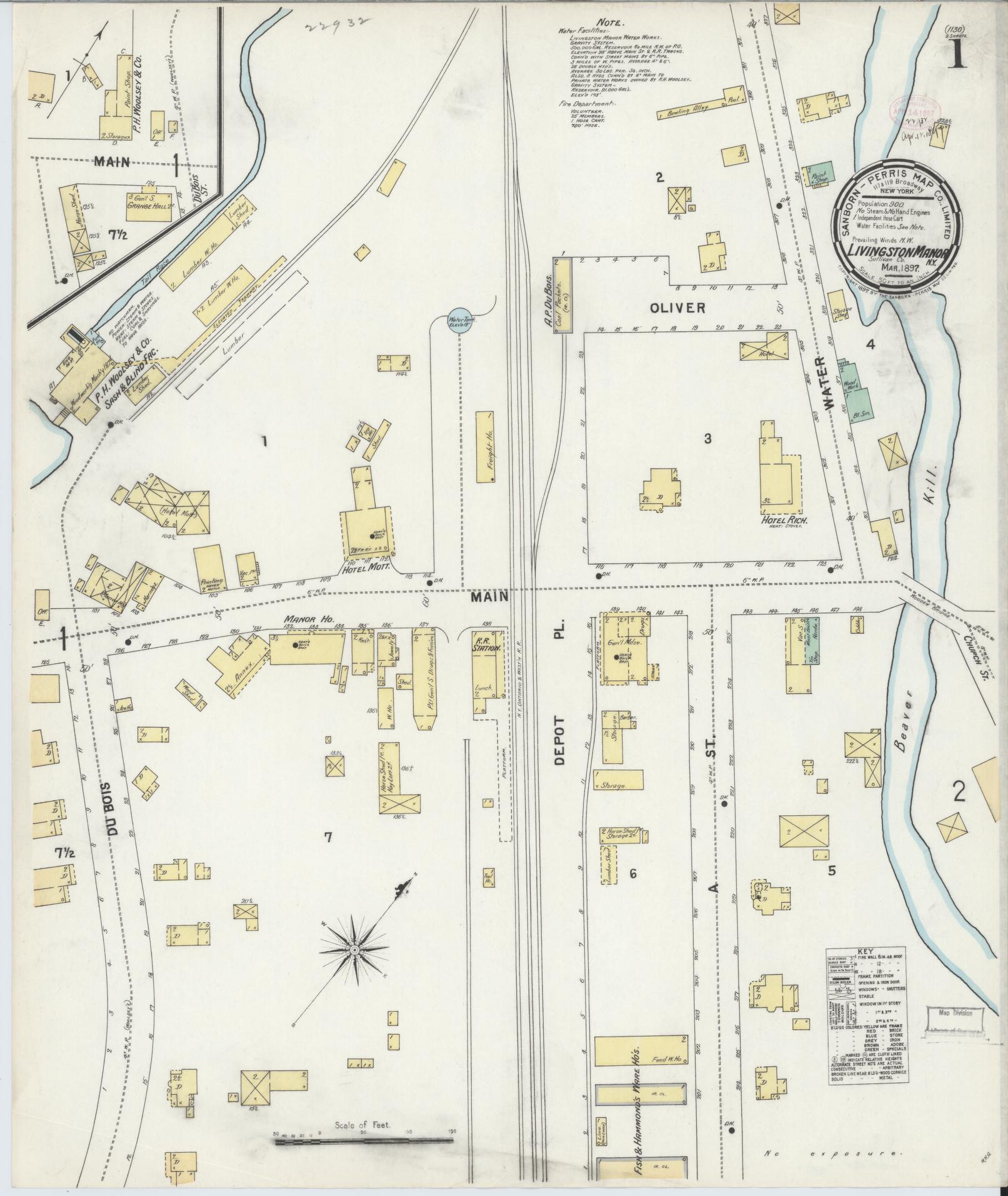 Sanborn Fire Insurance Map from Livingston Manor, Sullivan County, New York. (1897) – Historic Sanborn Fire Insurance Map Print