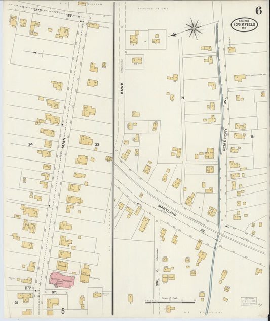 Sanborn Fire Insurance Map from Crisfield, Somerset County, Maryland (1904), Sheet #0006 - Historic Sanborn Fire Insurance Map Print, vintage old map wall art, antique decor, genealogy gift, Maryland Maryland map
