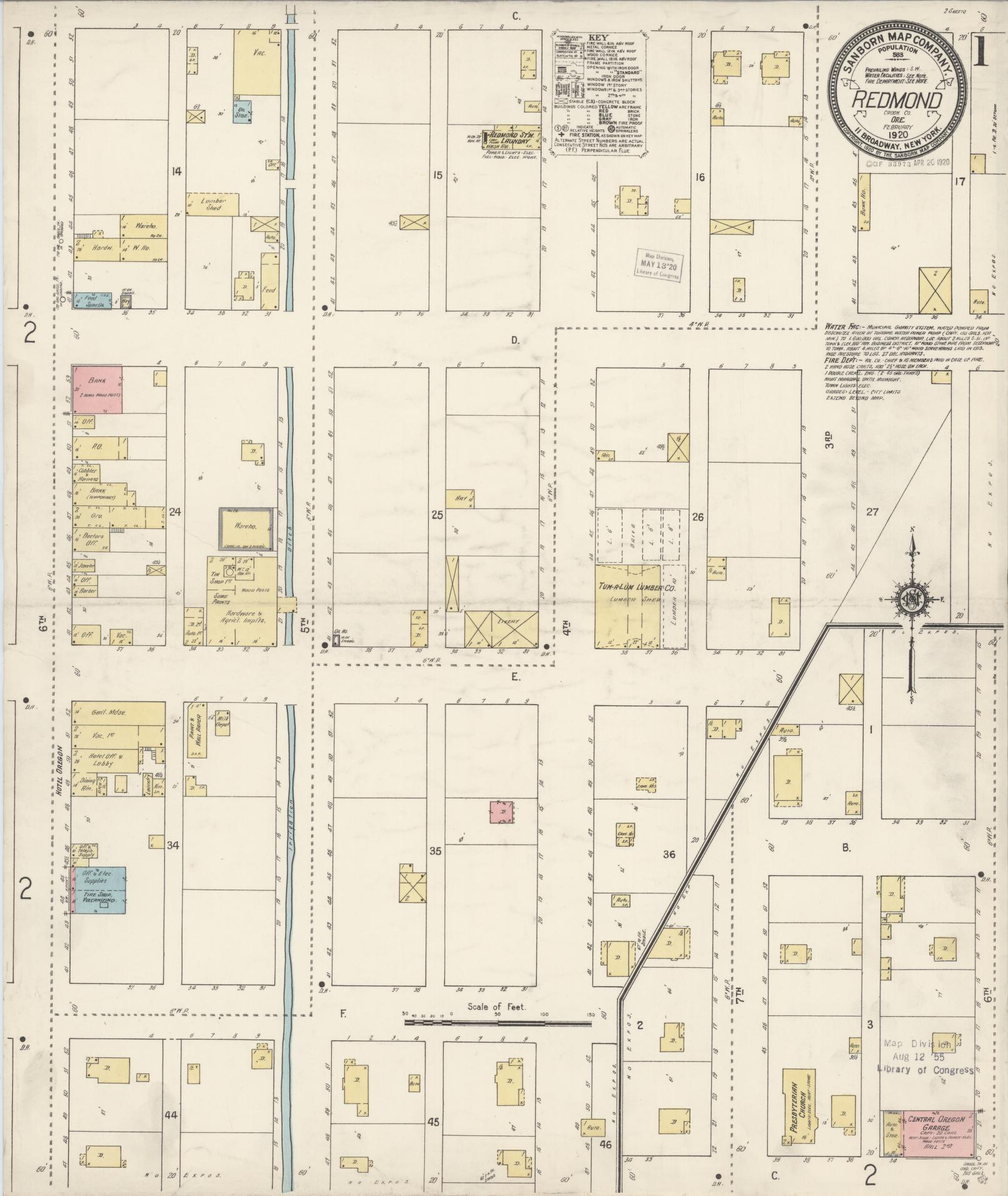 Sanborn Fire Insurance Map from Redmond, Deschutes County, Oregon (1920), Sheet #0001 - Complete Map Set gallery image, historic Sanborn map, vintage wall art, Oregon Oregon