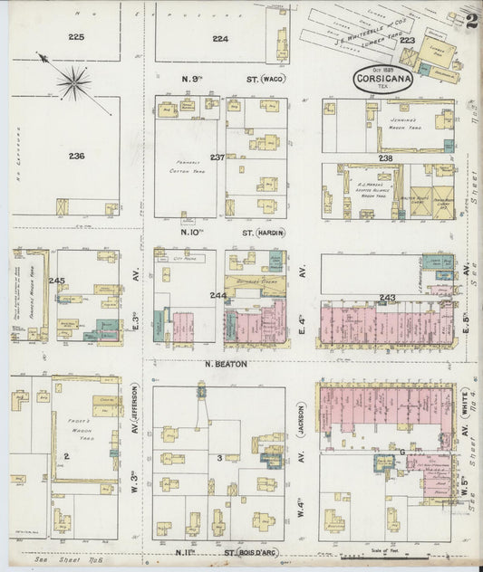 Sanborn Fire Insurance Map from Corsicana, Navarro County, Texas (1889), Sheet #0002 - Historic Sanborn Fire Insurance Map Print, vintage old map wall art, antique decor, genealogy gift, Texas Texas map