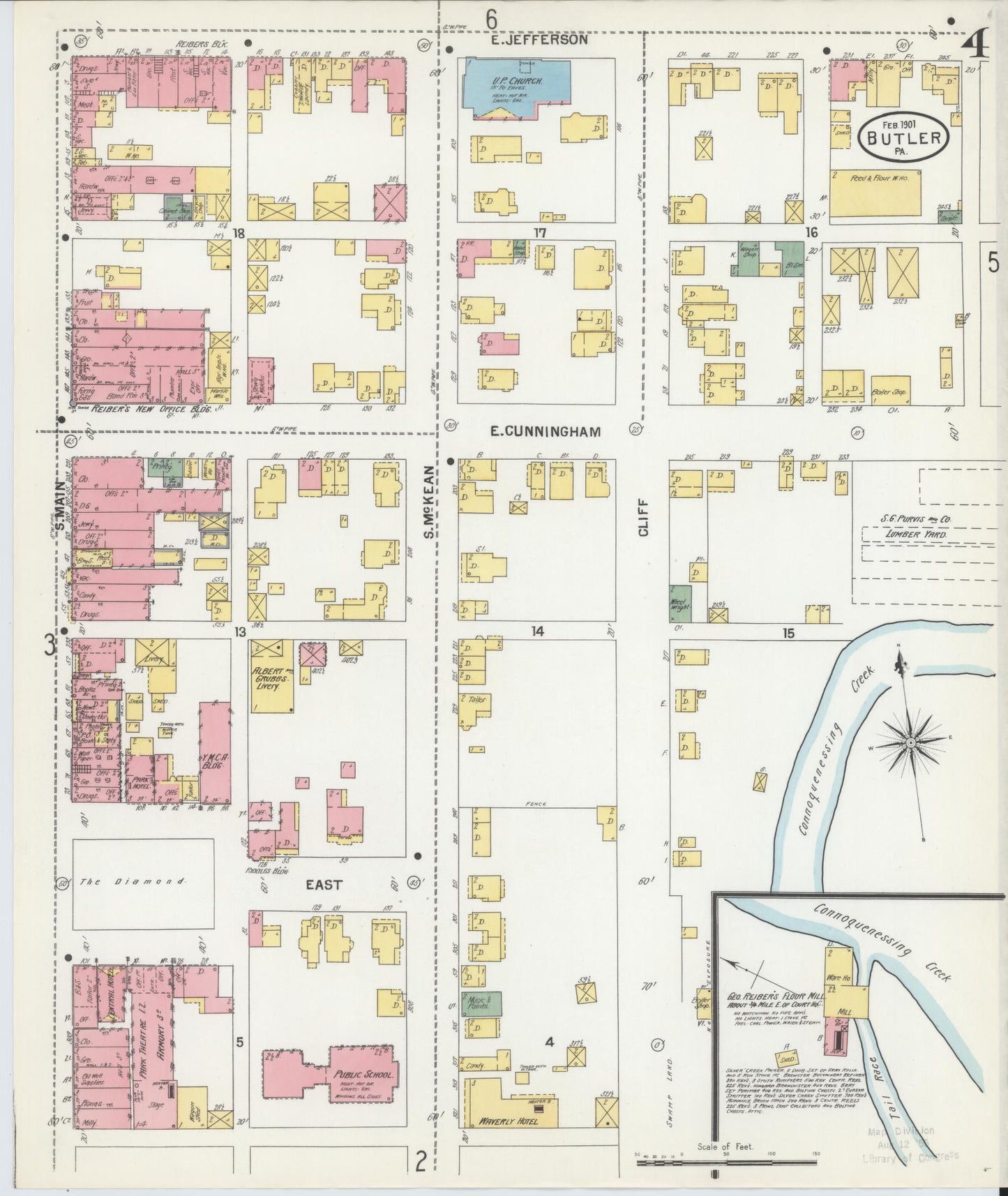 Sanborn Fire Insurance Map from Butler, Butler County, Pennsylvania (1901), Sheet #0004 - Historic Sanborn Fire Insurance Map Print, vintage old map wall art, antique decor, genealogy gift, Pennsylvania Pennsylvania map