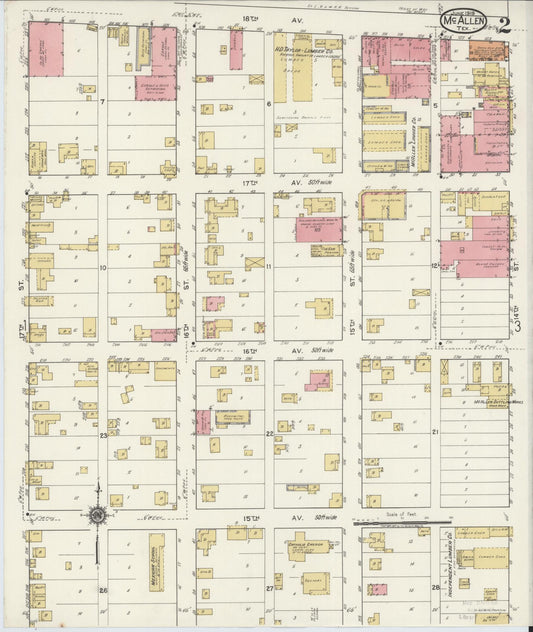 Sanborn Fire Insurance Map from McAllen, Hidalgo County, Texas (1919), Sheet #0002 - Historic Sanborn Fire Insurance Map Print, vintage old map wall art, antique decor, genealogy gift, Texas Texas map