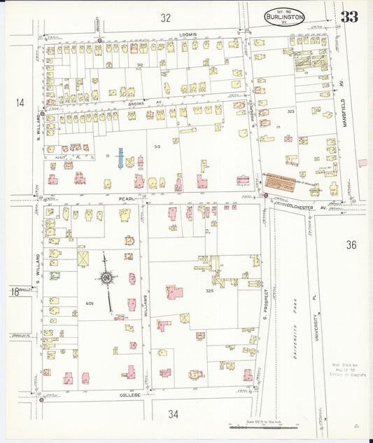 Sanborn Fire Insurance Map from Burlington, Chittenden County, Vermont (1912), Sheet #0033 - Historic Sanborn Fire Insurance Map Print, vintage old map wall art, antique decor, genealogy gift, Vermont Vermont map