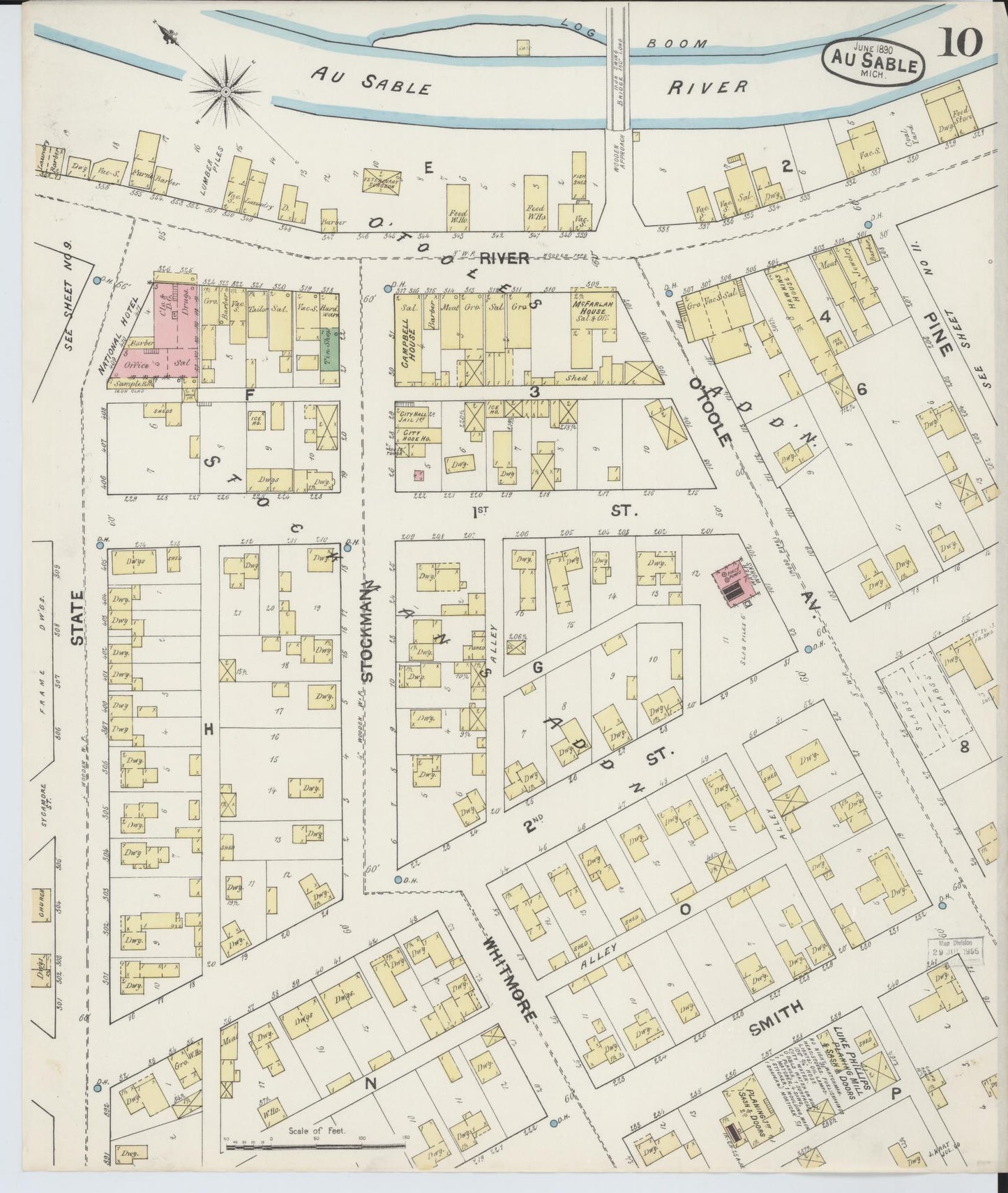 Sanborn Fire Insurance Map from Oscoda, Iosco County, Michigan (1890), Sheet #0010 - Complete Map Set gallery image, historic Sanborn map, vintage wall art, Michigan Michigan