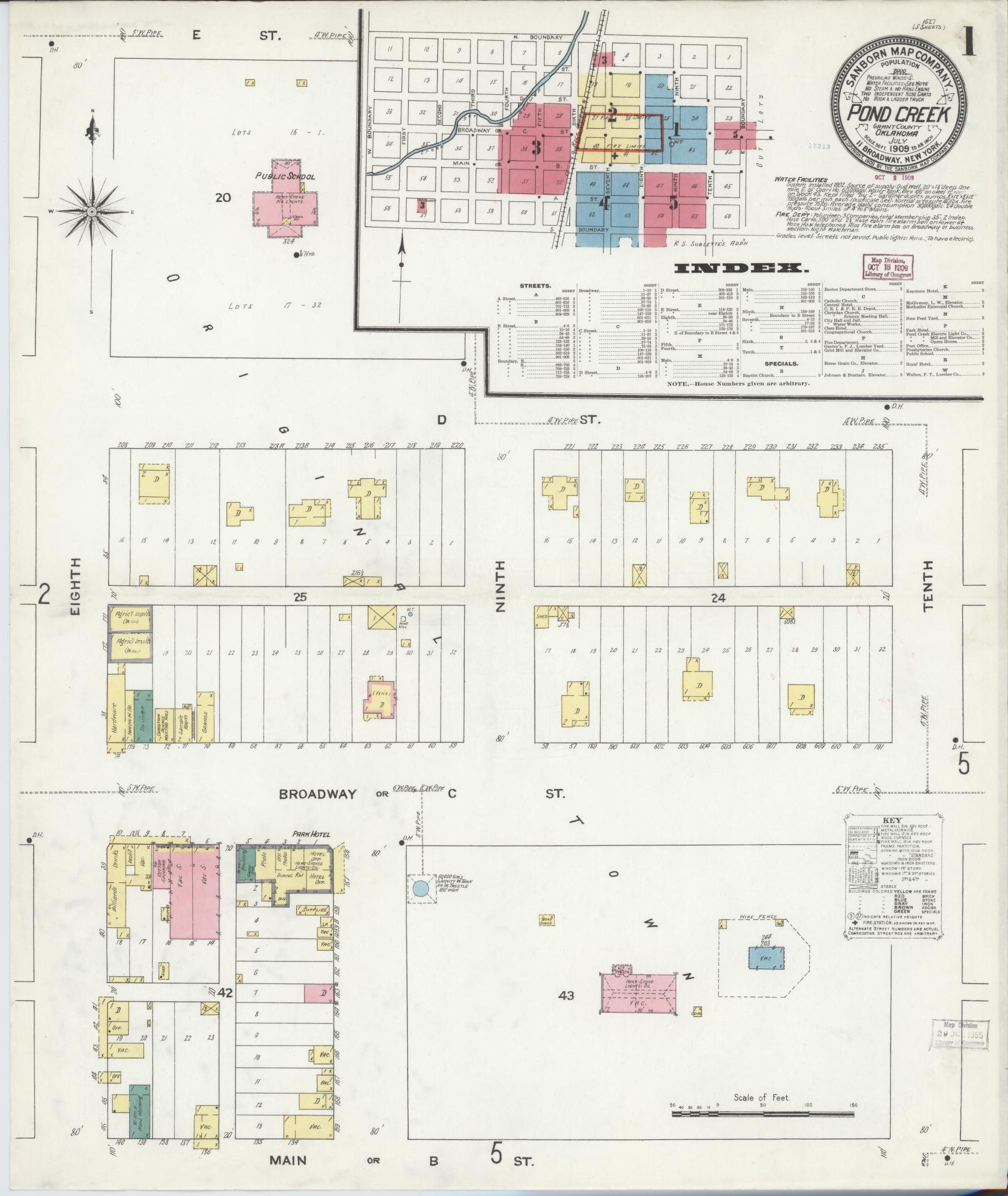 Sanborn Fire Insurance Map from Pond Creek, Grant County, Oklahoma (1909), Sheet #0001 - Complete Map Set gallery image, historic Sanborn map, vintage wall art, Oklahoma Oklahoma