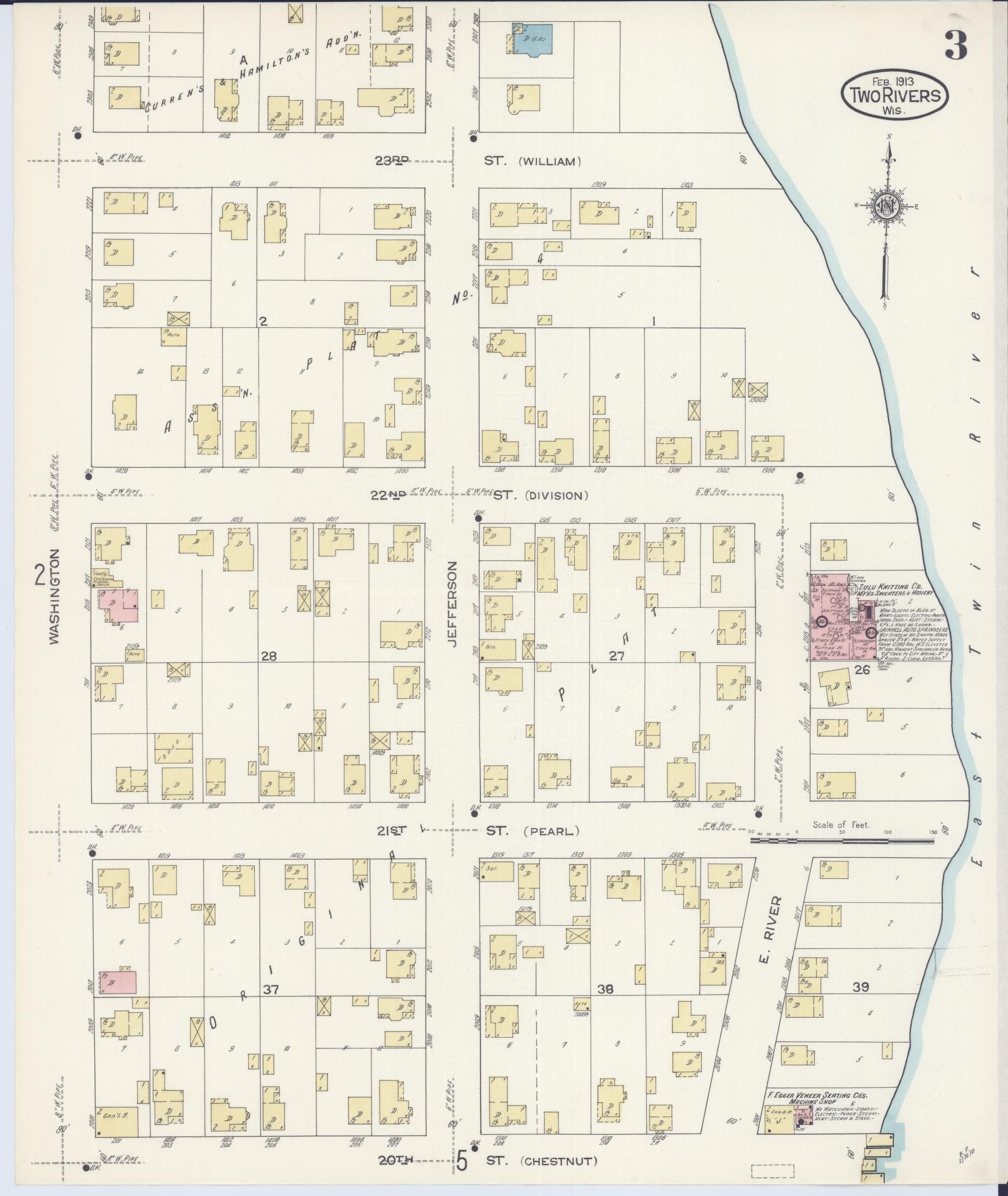 Sanborn Fire Insurance Map from Two Rivers, Manitowoc County, Wisconsin (1913), Sheet #0003 - Historic Sanborn Fire Insurance Map Print, vintage old map wall art, antique decor, genealogy gift, Wisconsin Wisconsin map