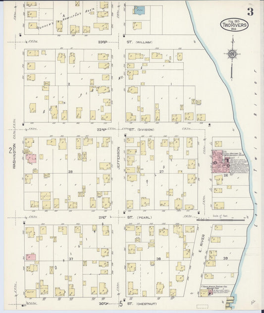 Sanborn Fire Insurance Map from Two Rivers, Manitowoc County, Wisconsin (1913), Sheet #0003 - Historic Sanborn Fire Insurance Map Print, vintage old map wall art, antique decor, genealogy gift, Wisconsin Wisconsin map