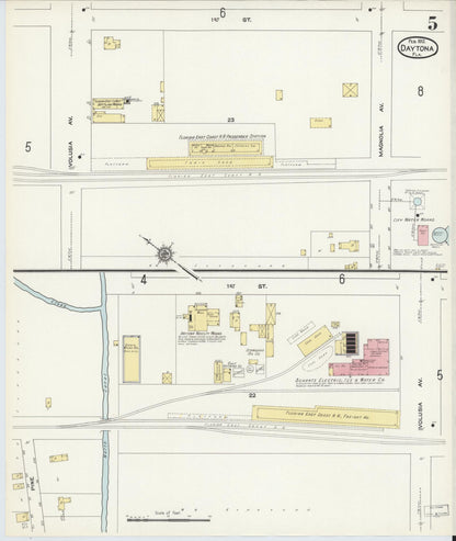 Sanborn Fire Insurance Map from Daytona, Volusia County, Florida (1912), Sheet #0005 - Complete Map Set gallery image, historic Sanborn map, vintage wall art, Florida Florida