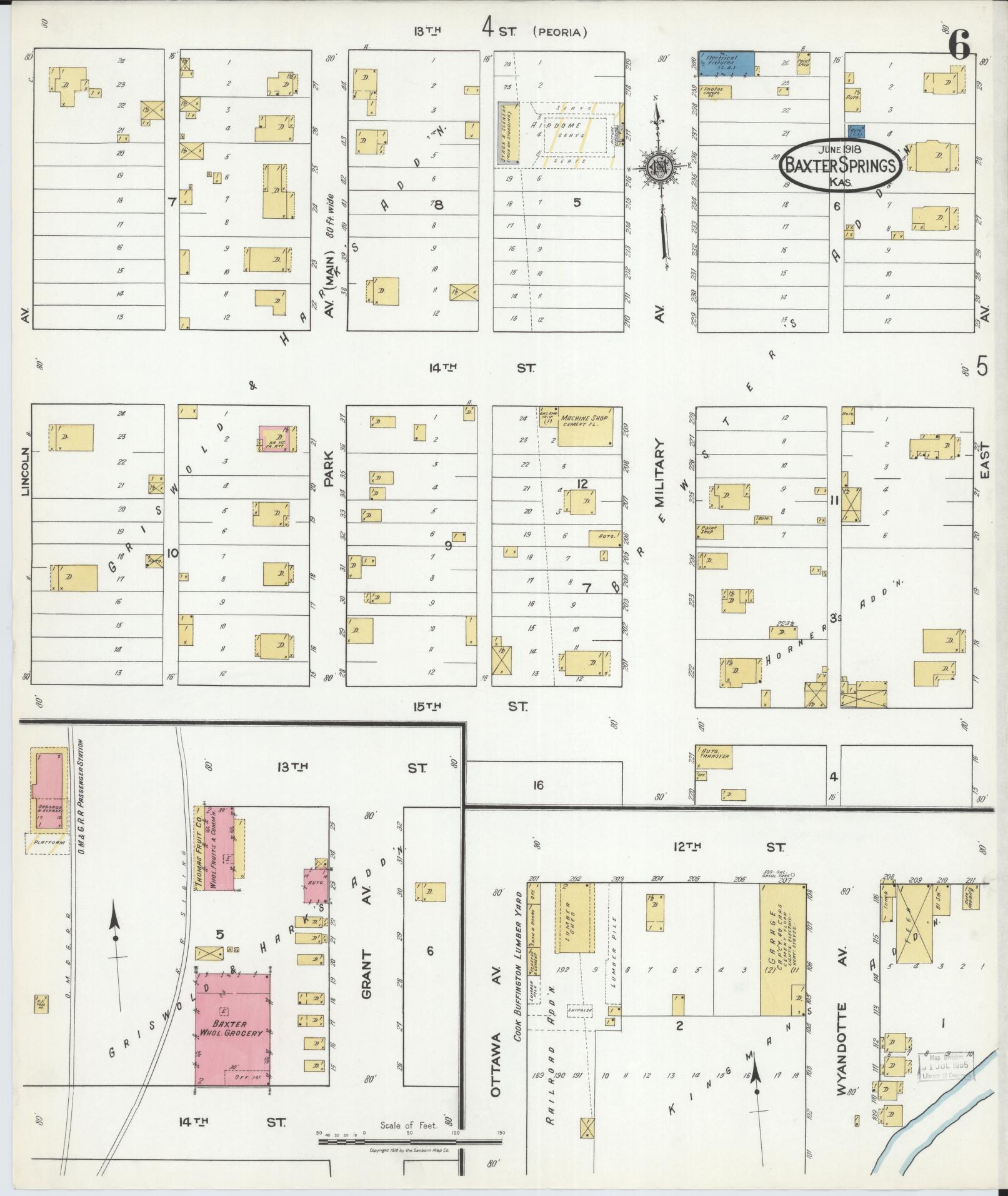 Sanborn Fire Insurance Map from Baxter Springs, Cherokee County, Kansas (1918), Sheet #0006 - Complete Map Set gallery image, historic Sanborn map, vintage wall art, Kansas Kansas