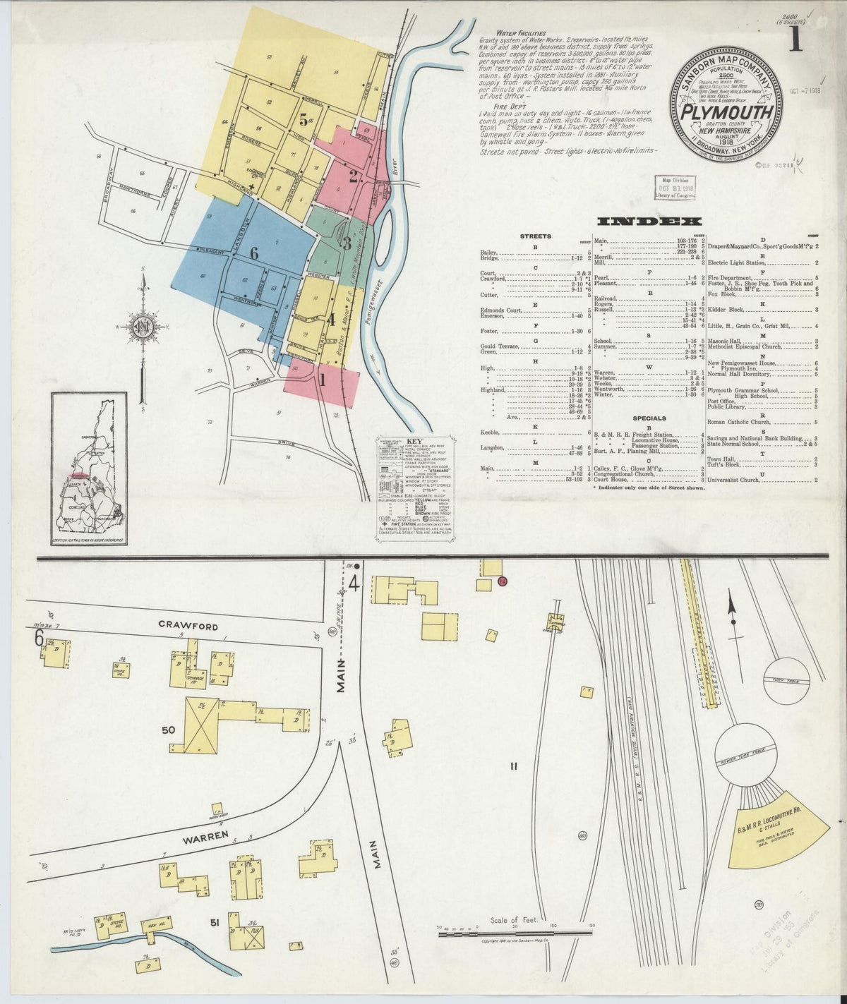 Sanborn Fire Insurance Map from Plymouth, Grafton County, New Hampshire (1918), Sheet #0001 - Complete Map Set gallery image, historic Sanborn map, vintage wall art, New Hampshire New Hampshire