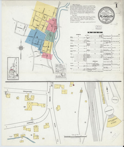Sanborn Fire Insurance Map from Plymouth, Grafton County, New Hampshire (1918), Sheet #0001 - Complete Map Set gallery image, historic Sanborn map, vintage wall art, New Hampshire New Hampshire