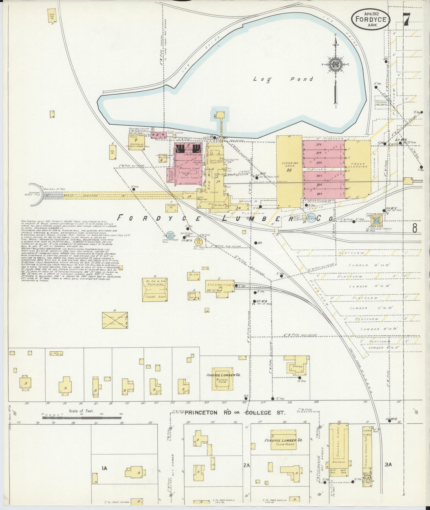 Sanborn Fire Insurance Map from Fordyce, Dallas County, Arkansas (1912), Sheet #0007 - Historic Sanborn Fire Insurance Map Print, vintage old map wall art, antique decor, genealogy gift, Arkansas Arkansas map