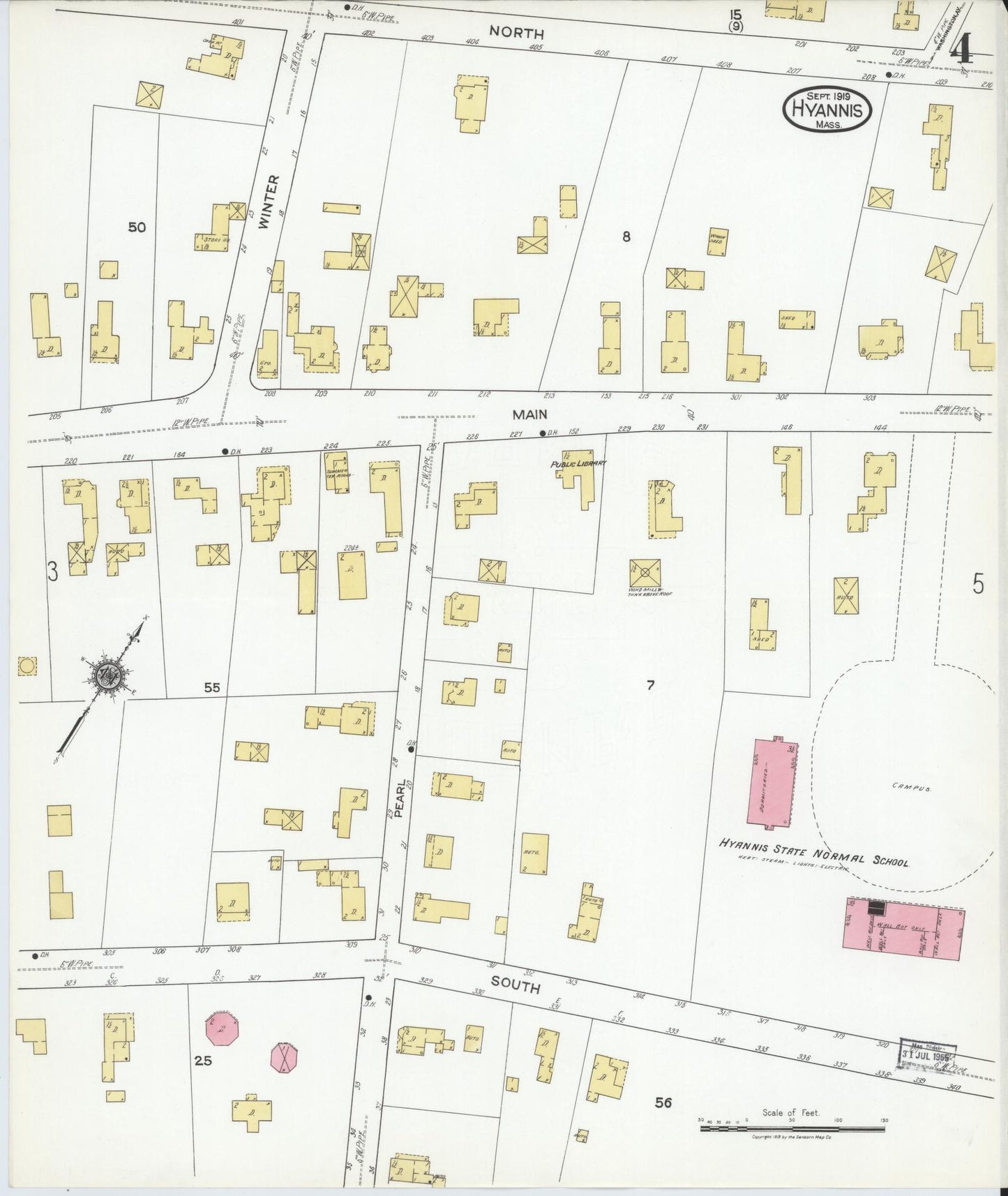 Sanborn Fire Insurance Map from Hyannis, Barnstable County, Massachusetts (1919), Sheet #0004 - Complete Map Set gallery image, historic Sanborn map, vintage wall art, Massachusetts Massachusetts