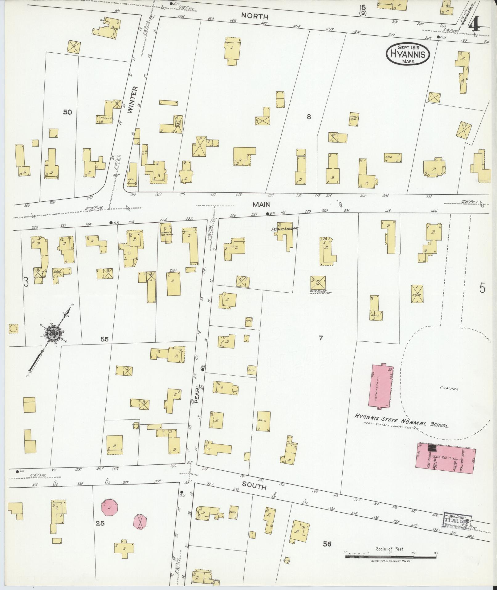 Sanborn Fire Insurance Map from Hyannis, Barnstable County, Massachusetts (1919), Sheet #0004 - Complete Map Set gallery image, historic Sanborn map, vintage wall art, Massachusetts Massachusetts