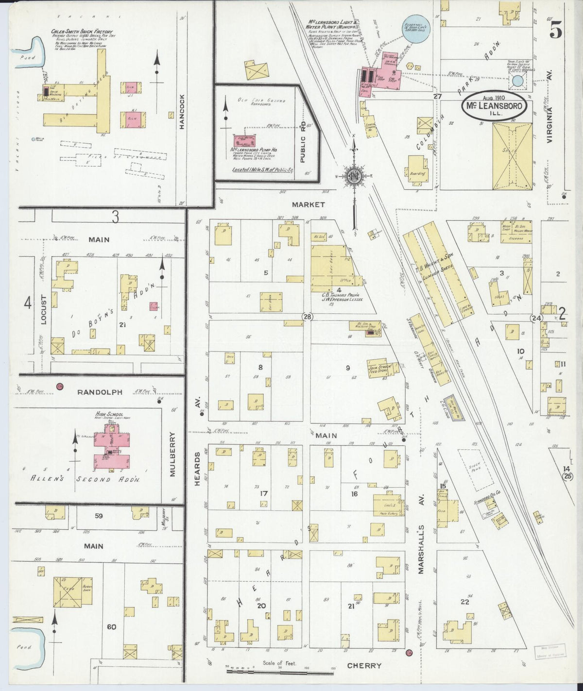 Sanborn Fire Insurance Map from Mcleansboro, Hamilton County, Illinois (1910), Sheet #0005 - Complete Map Set gallery image, historic Sanborn map, vintage wall art, Illinois Illinois