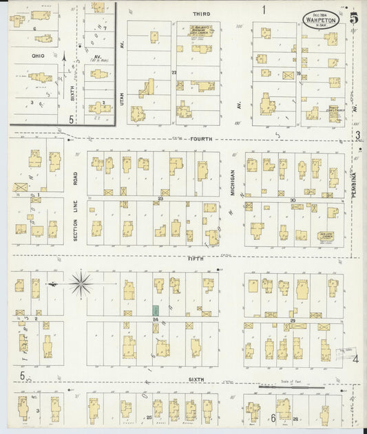 Sanborn Fire Insurance Map from Wahpeton, Richland County, North Dakota (1904), Sheet #0005 - Historic Sanborn Fire Insurance Map Print, vintage old map wall art, antique decor, genealogy gift, North Dakota North Dakota map