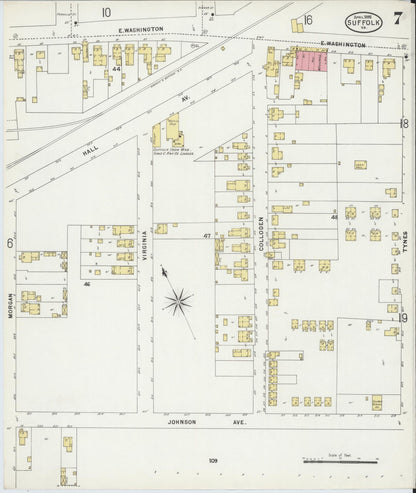 Sanborn Fire Insurance Map from Suffolk, Independent Cities, Virginia (1898), Sheet #0007 - Historic Sanborn Fire Insurance Map Print, vintage old map wall art, antique decor, genealogy gift, Virginia Virginia map