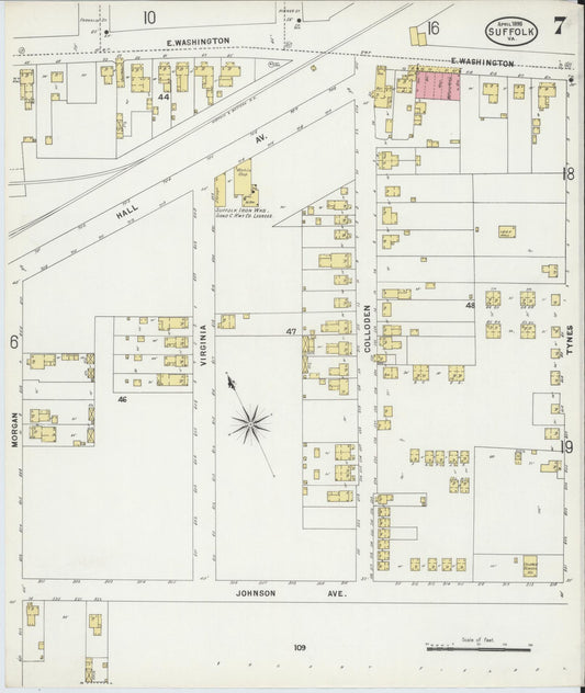 Sanborn Fire Insurance Map from Suffolk, Independent Cities, Virginia (1898), Sheet #0007 - Historic Sanborn Fire Insurance Map Print, vintage old map wall art, antique decor, genealogy gift, Virginia Virginia map