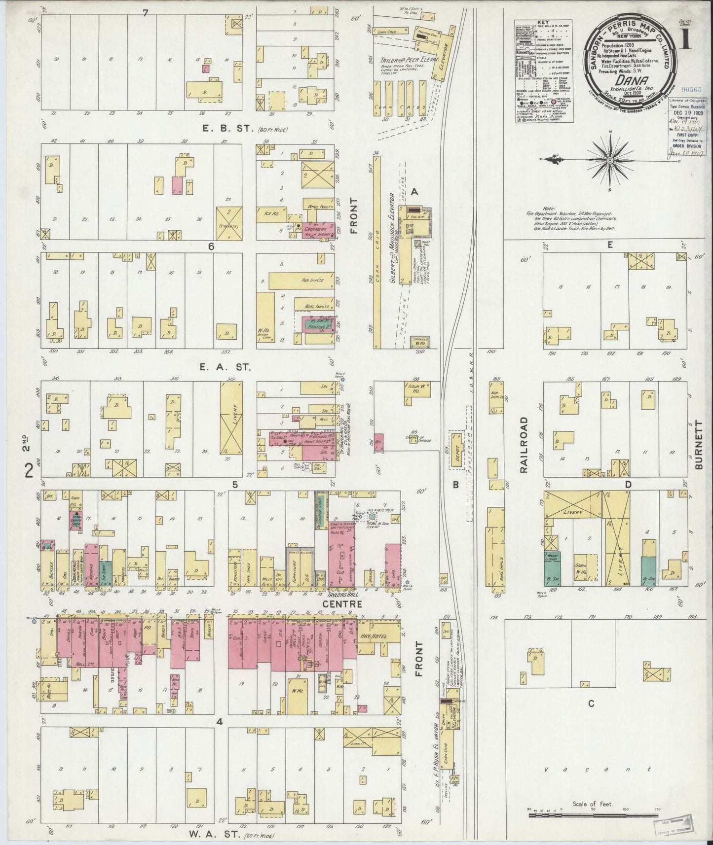 Sanborn Fire Insurance Map from Dana, Vermillion County, Indiana (1900), Sheet #0001 - Complete Map Set gallery image, historic Sanborn map, vintage wall art, Indiana Indiana