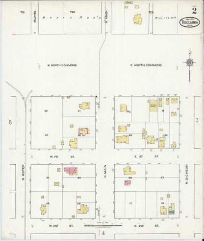 Sanborn Fire Insurance Map from Tuscumbia, Colbert County, Alabama (1921), Sheet #0002 - Complete Map Set gallery image, historic Sanborn map, vintage wall art, Alabama Alabama