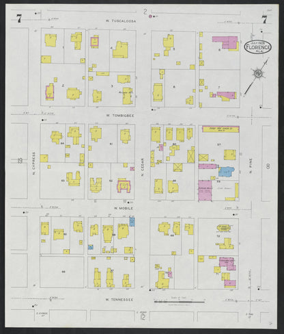 Sanborn Fire Insurance Map from Florence, Lauderdale County, Alabama (1928), Sheet #0007 - Complete Map Set gallery image, historic Sanborn map, vintage wall art, Alabama Alabama