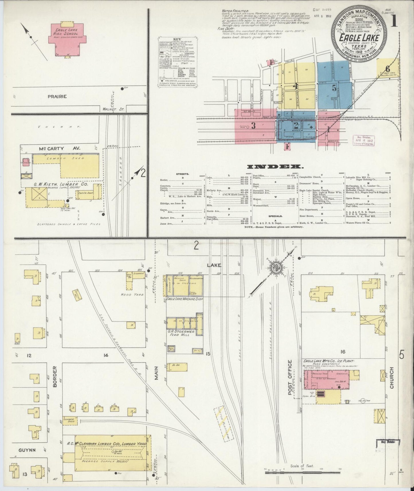 Sanborn Fire Insurance Map from Eagle Lake, Colorado County, Texas (1912), Sheet #0001 - Historic Sanborn Fire Insurance Map Print, vintage old map wall art, antique decor, genealogy gift, Eagle Lake Colorado map