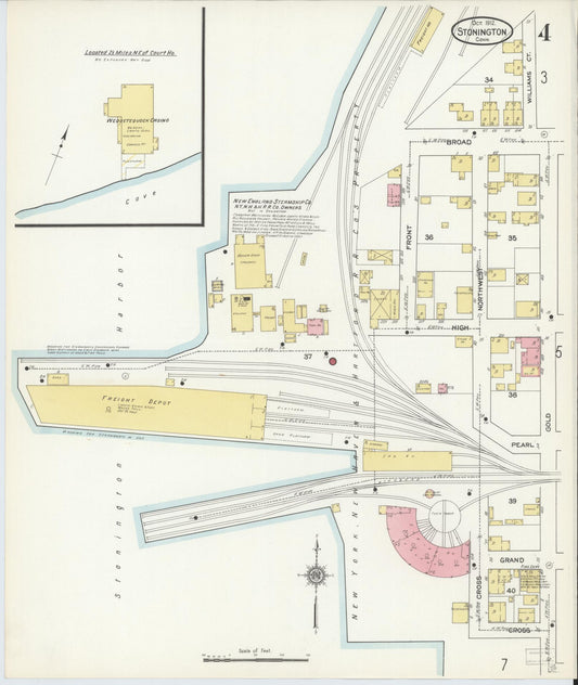 Sanborn Fire Insurance Map from Stonington, New London County, Connecticut (1912), Sheet #0004 - Historic Sanborn Fire Insurance Map Print, vintage old map wall art, antique decor, genealogy gift, Connecticut Connecticut map