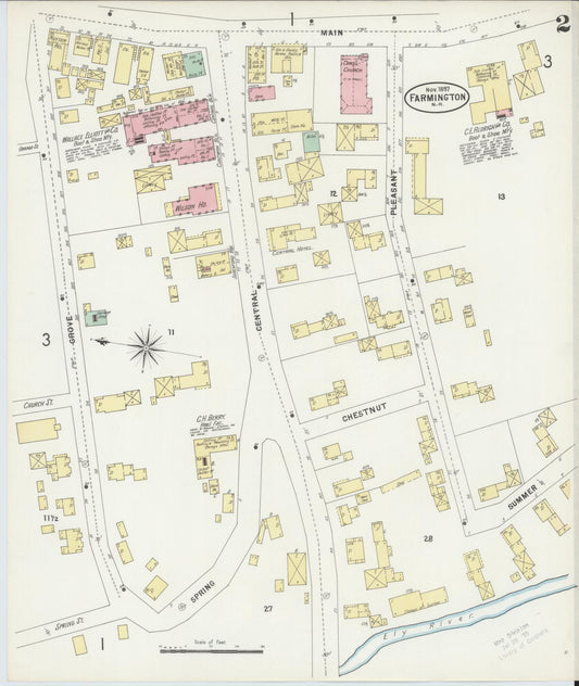 Sanborn Fire Insurance Map from Farmington, Strafford County, New Hampshire (1897), Sheet #0002 - Historic Sanborn Fire Insurance Map Print, vintage old map wall art, antique decor, genealogy gift, New Hampshire New Hampshire map