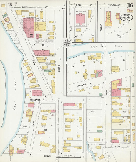 Sanborn Fire Insurance Map from Green Bay, Brown County, Wisconsin (1900), Sheet #0016 - Historic Sanborn Fire Insurance Map Print, vintage old map wall art, antique decor, genealogy gift, Wisconsin Wisconsin map