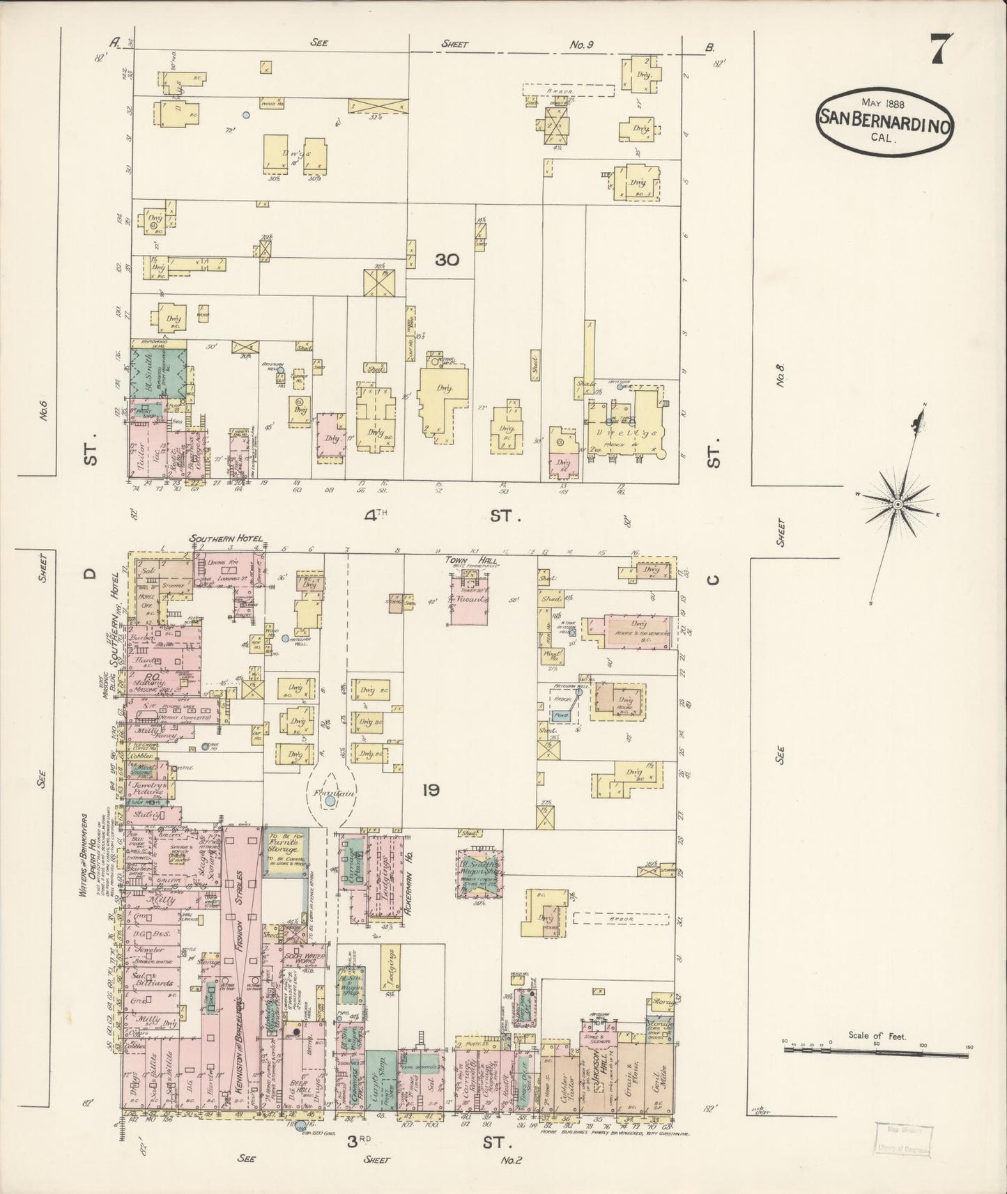 Sanborn Fire Insurance Map from San Bernardino, San Bernardino County, California (1888), Sheet #0007 - Complete Map Set gallery image, historic Sanborn map, vintage wall art, California California