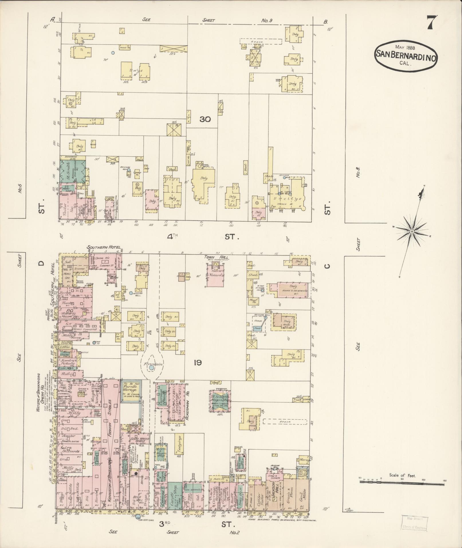 Sanborn Fire Insurance Map from San Bernardino, San Bernardino County, California (1888), Sheet #0007 - Complete Map Set gallery image, historic Sanborn map, vintage wall art, California California