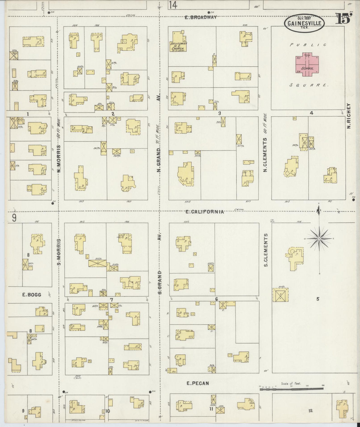 Sanborn Fire Insurance Map from Gainesville, Cooke County, Texas (1897), Sheet #0015 - Historic Sanborn Fire Insurance Map Print, vintage old map wall art, antique decor, genealogy gift, Texas Texas map