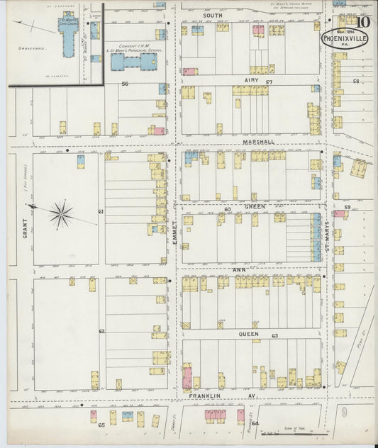 Sanborn Fire Insurance Map from Phoenixville, Chester County, Pennsylvania (1894), Sheet #0010 - Historic Sanborn Fire Insurance Map Print, vintage old map wall art, antique decor, genealogy gift, Pennsylvania Pennsylvania map