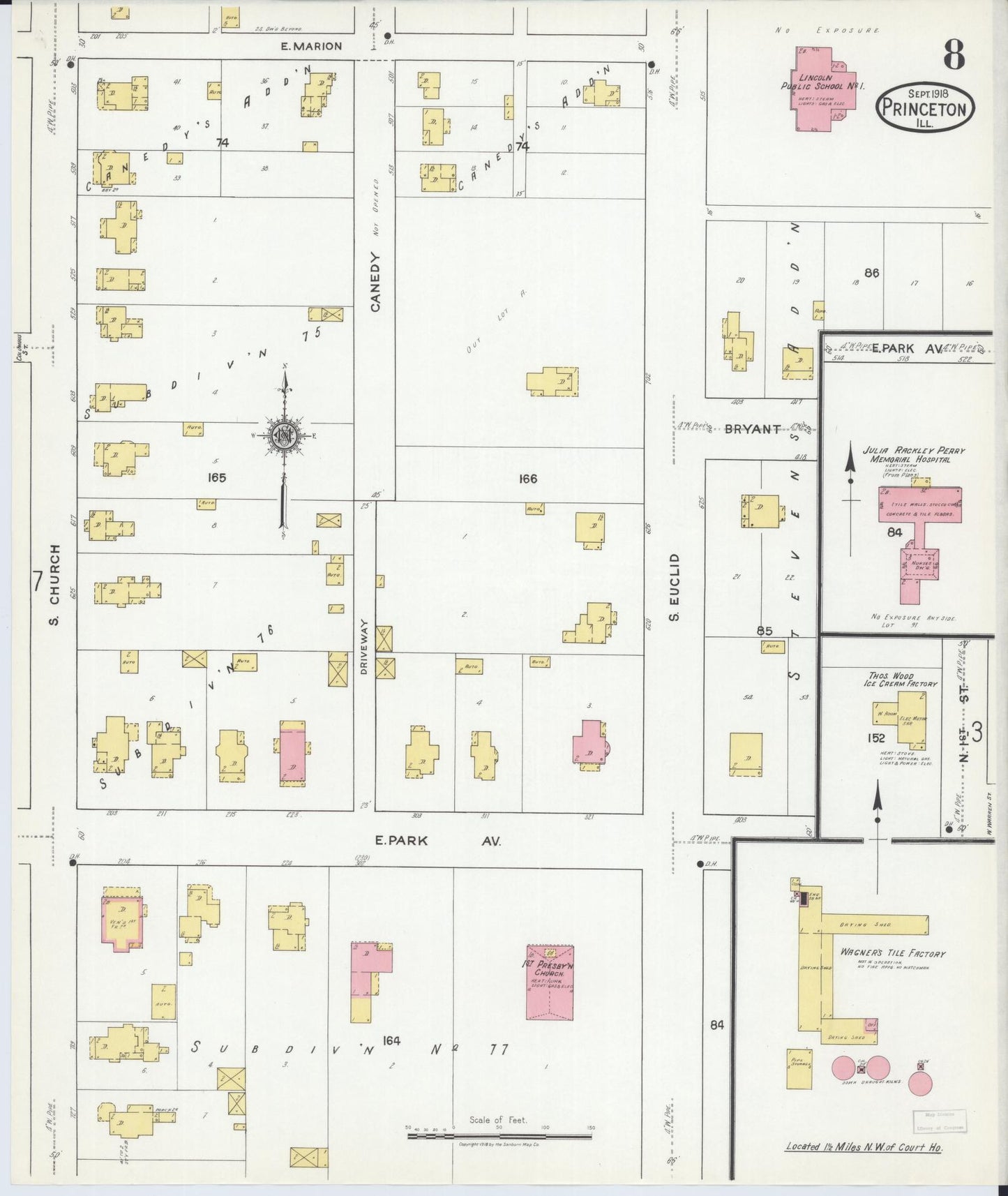 Sanborn Fire Insurance Map from Princeton, Bureau County, Illinois (1918), Sheet #0008 - Complete Map Set gallery image, historic Sanborn map, vintage wall art, Illinois Illinois