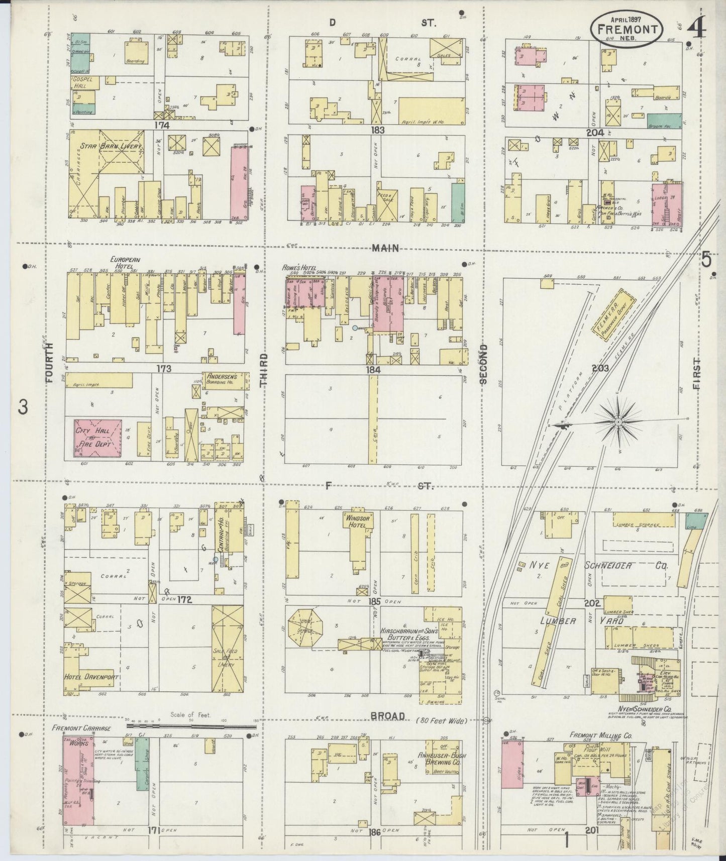 Sanborn Fire Insurance Map from Fremont, Dodge County, Nebraska (1897), Sheet #0004 - Complete Map Set gallery image, historic Sanborn map, vintage wall art, Nebraska Nebraska