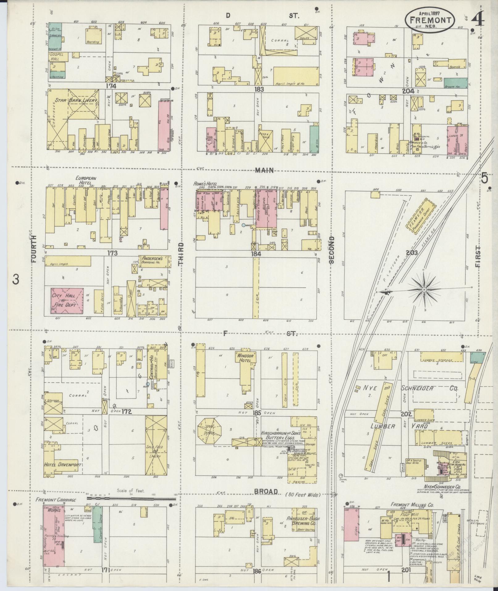 Sanborn Fire Insurance Map from Fremont, Dodge County, Nebraska (1897), Sheet #0004 - Complete Map Set gallery image, historic Sanborn map, vintage wall art, Nebraska Nebraska