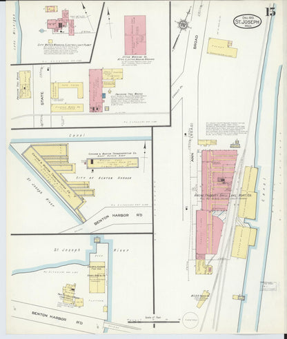 Sanborn Fire Insurance Map from Saint Joseph, Berrien County, Michigan (1913), Sheet #0015 - Complete Map Set gallery image, historic Sanborn map, vintage wall art, Michigan Michigan