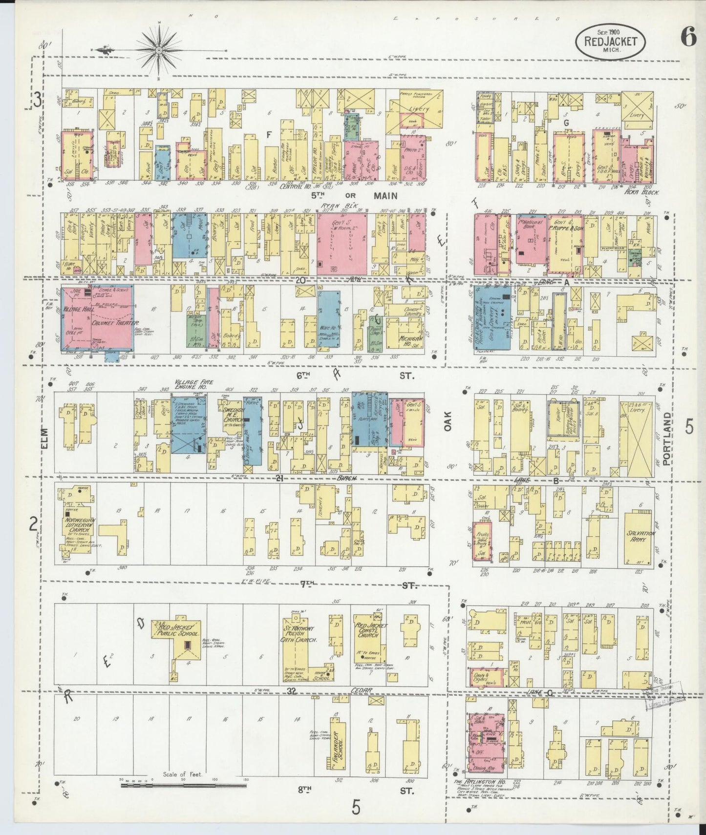 Sanborn Fire Insurance Map from Red Jacket, Houghton County, Michigan (1900), Sheet #0006 - Complete Map Set gallery image, historic Sanborn map, vintage wall art, Michigan Michigan