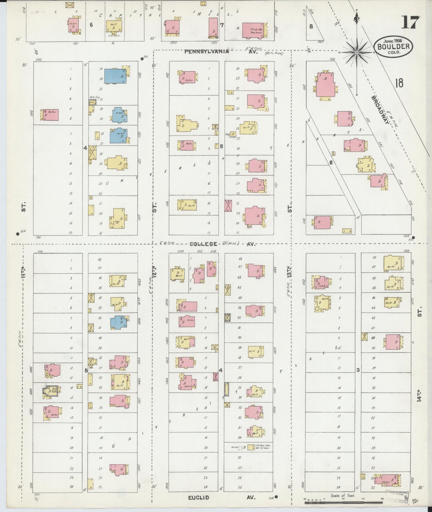 Sanborn Fire Insurance Map from Boulder, Boulder County, Colorado (1906), Sheet #0017 - Complete Map Set gallery image, historic Sanborn map, vintage wall art, Colorado Colorado