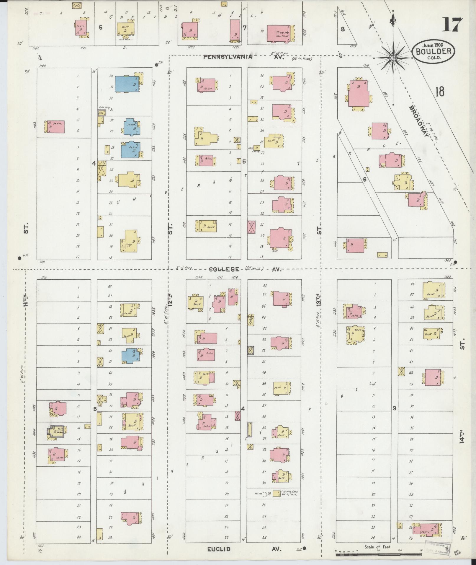 Sanborn Fire Insurance Map from Boulder, Boulder County, Colorado (1906), Sheet #0017 - Complete Map Set gallery image, historic Sanborn map, vintage wall art, Colorado Colorado