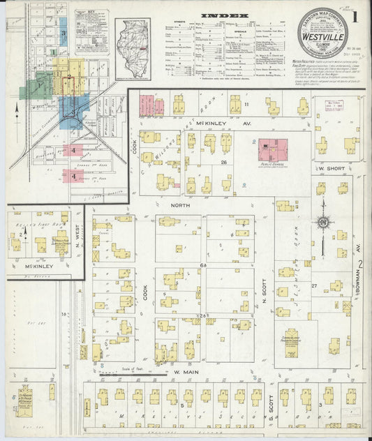 Sanborn Fire Insurance Map from Westville, Vermilion County, Illinois (1915), Sheet #0001 - Historic Sanborn Fire Insurance Map Print, vintage old map wall art, antique decor, genealogy gift, Illinois Illinois map