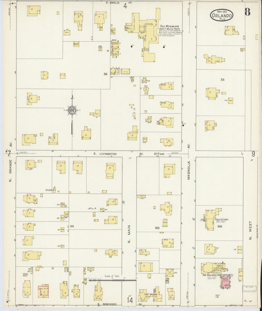 Sanborn Fire Insurance Map from Orlando, Orange County, Florida (1913), Sheet #0008 - Historic Sanborn Fire Insurance Map Print, vintage old map wall art, antique decor, genealogy gift, Florida Florida map