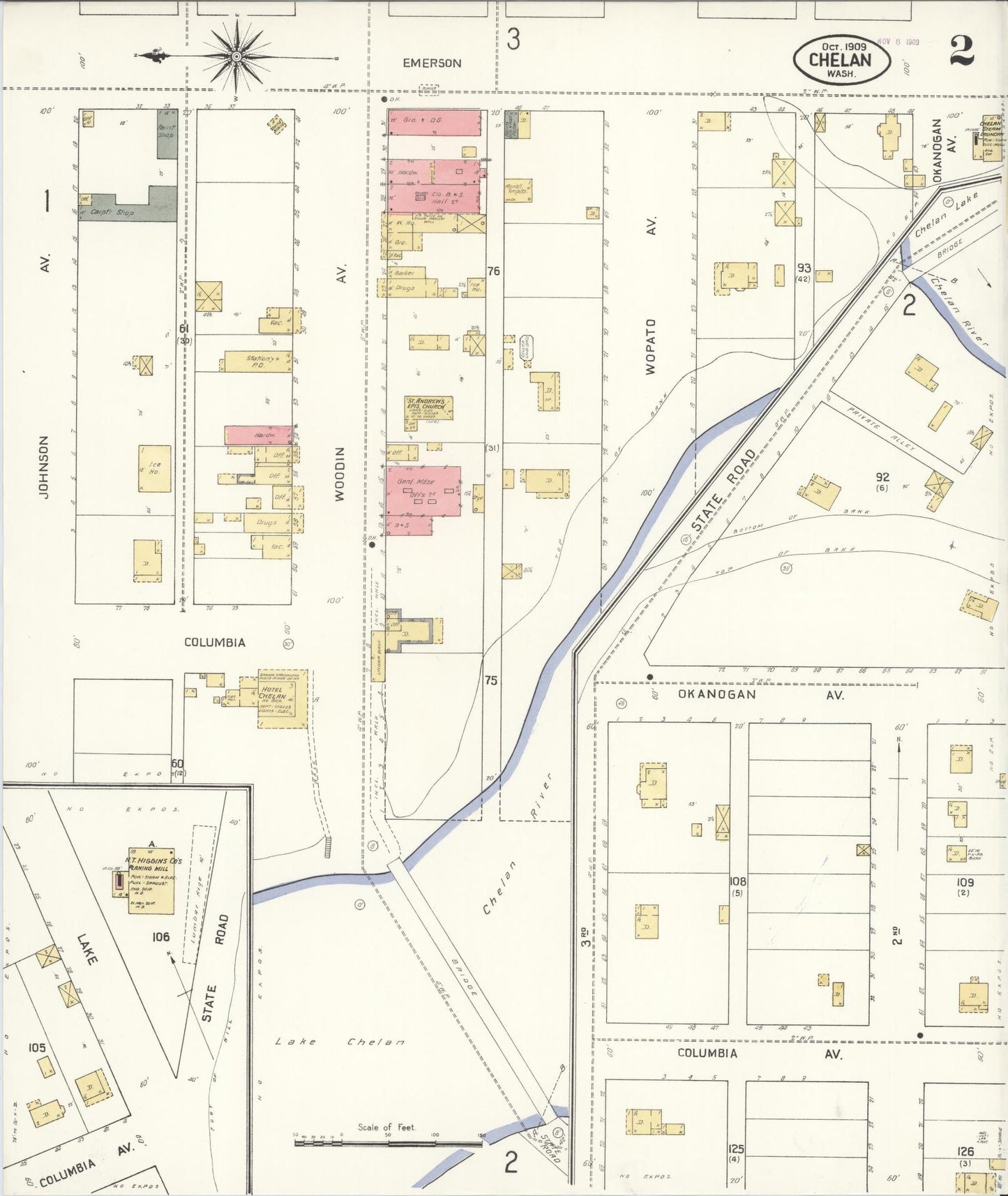 Sanborn Fire Insurance Map from Chelan, Chelan County, Washington (1909), Sheet #0002 - Complete Map Set gallery image, historic Sanborn map, vintage wall art, Washington Washington