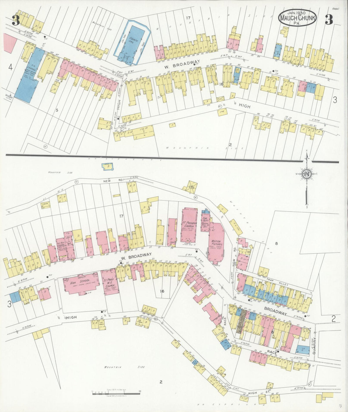 Sanborn Fire Insurance Map from Mauch Chunk, Carbon County, Pennsylvania (1930), Sheet #0003 - Complete Map Set gallery image, historic Sanborn map, vintage wall art, Pennsylvania Pennsylvania
