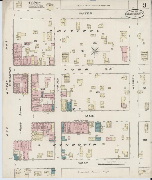 Sanborn Fire Insurance Map from Monmouth, Warren County, Illinois (1886), Sheet #0003 - Historic Sanborn Fire Insurance Map Print, vintage old map wall art, antique decor, genealogy gift, Illinois Illinois map