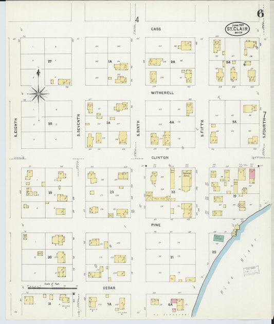 Sanborn Fire Insurance Map from Saint Clair, Saint Clair County, Michigan (1907), Sheet #0006 - Historic Sanborn Fire Insurance Map Print, vintage old map wall art, antique decor, genealogy gift, Michigan Michigan map