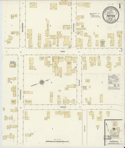Sanborn Fire Insurance Map from Patten, Penobscot County, Maine (1912), Sheet #0001 - Complete Map Set gallery image, historic Sanborn map, vintage wall art, Maine Maine
